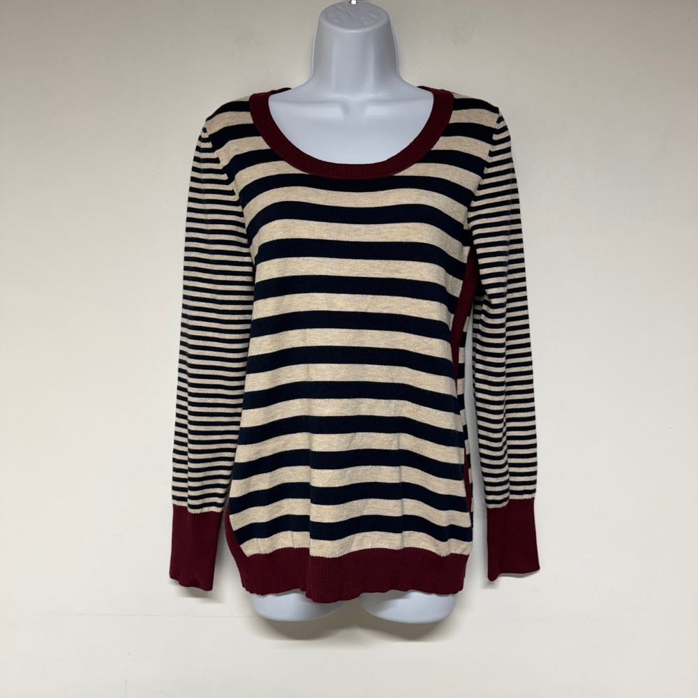 Olive + Oak WomensSize M Striped Knit Sweater Crew Neck Long Sleeve Multicolor